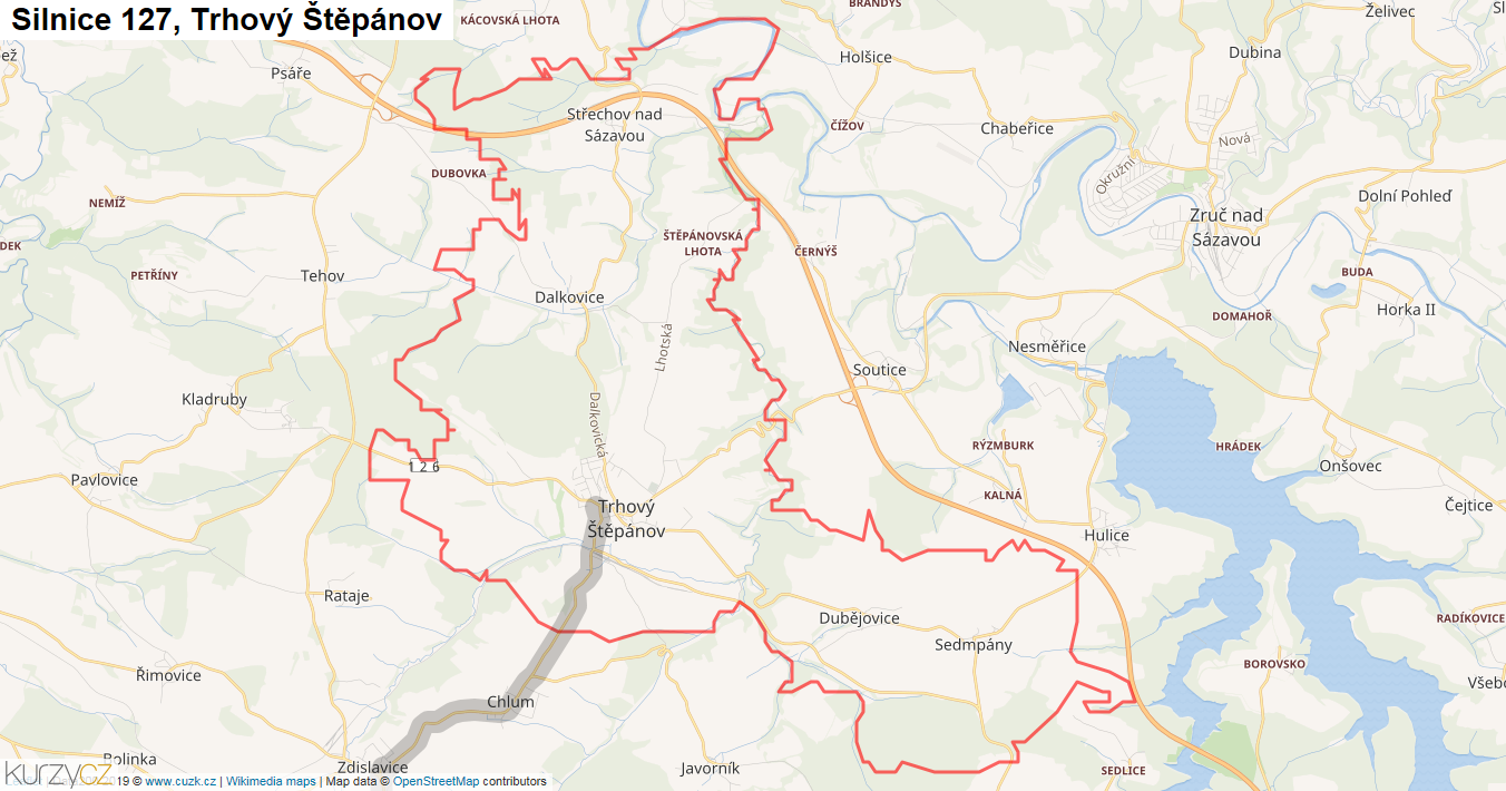 Trhový Štěpánov, Silnice 127 - Mapa