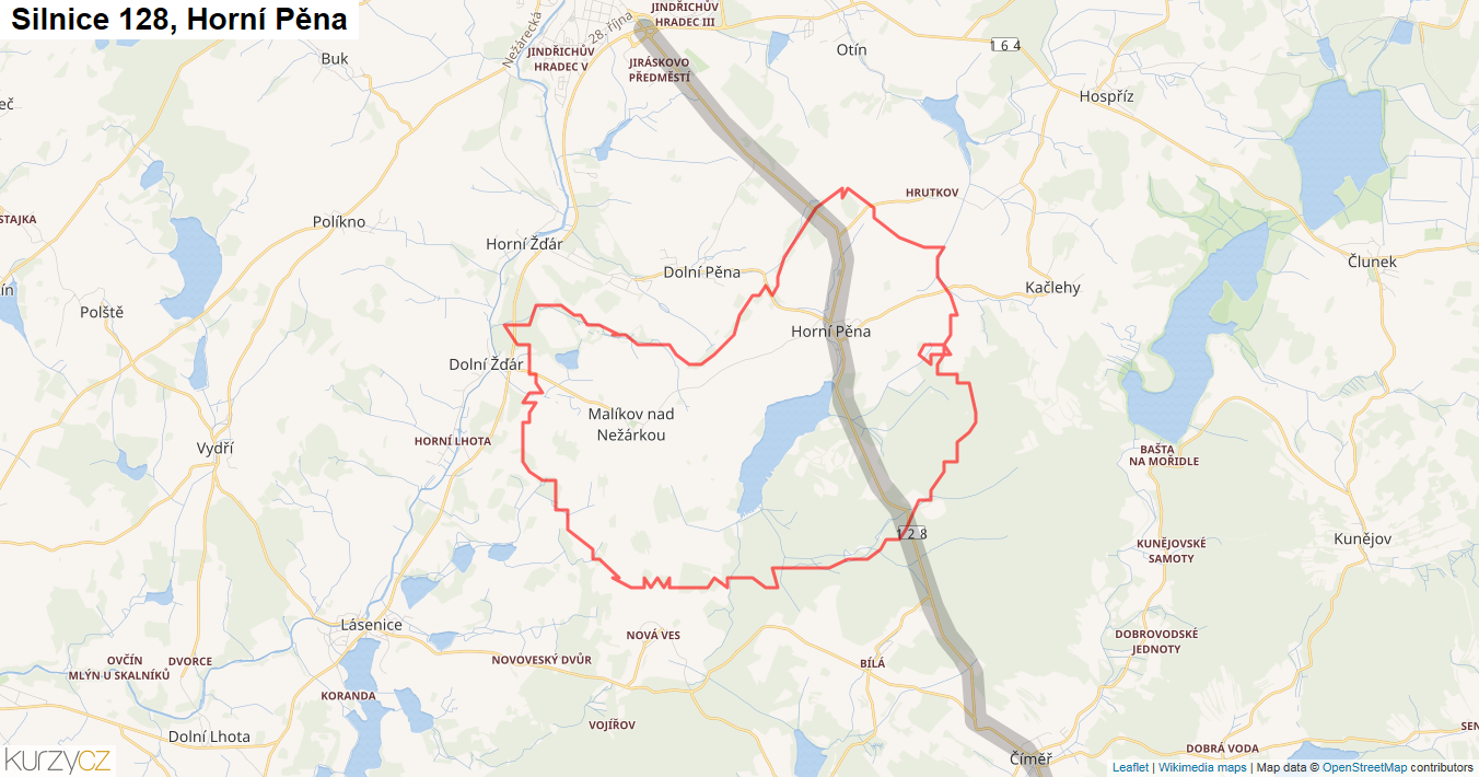 Horní Pěna, Silnice 128 - Mapa