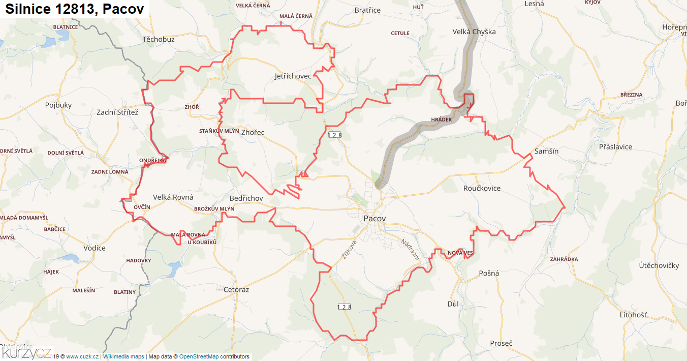 Pacov, Silnice 12813 - Mapa