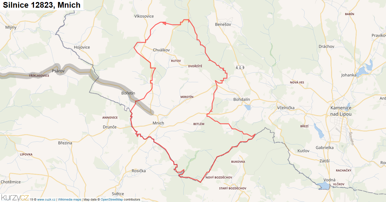 Mnich, Silnice 12823 - Mapa