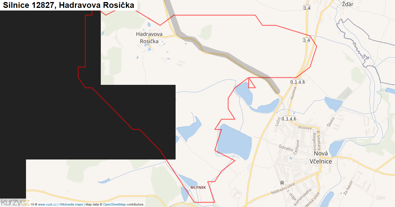 Hadravova Rosička, Silnice 12827 - Mapa