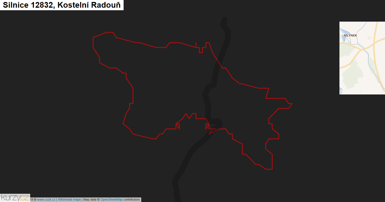 Kostelní Radouň, Silnice 12832 - Mapa