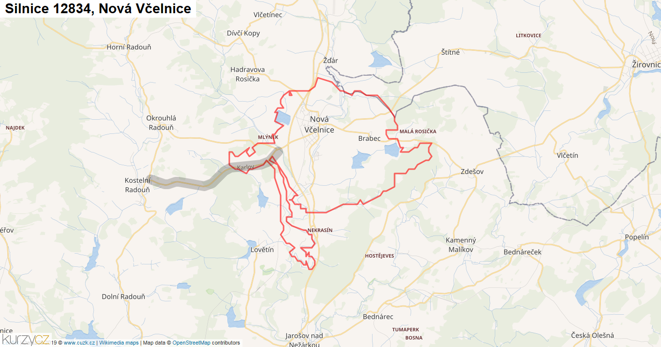 Nová Včelnice, Silnice 12834 - Mapa