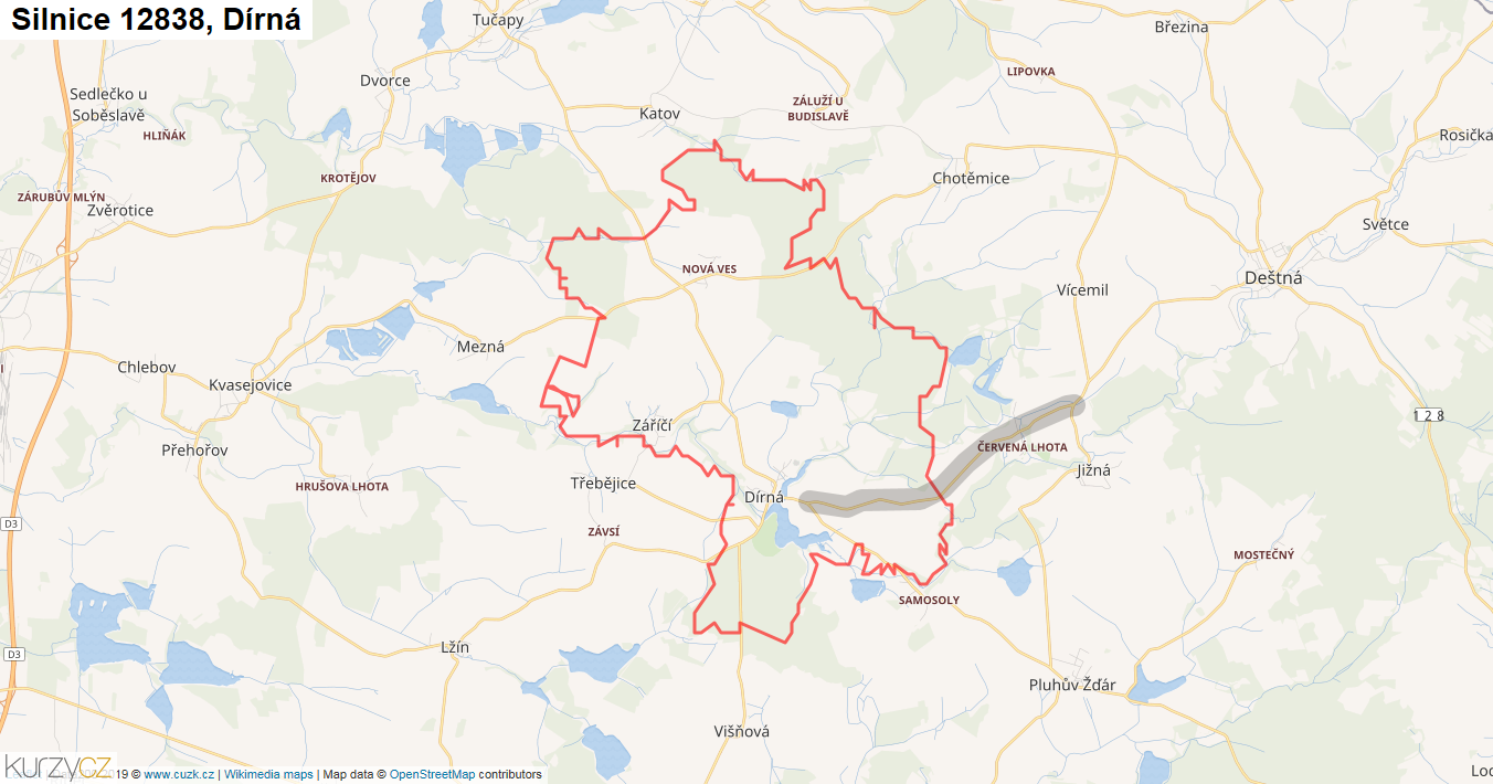 Dírná, Silnice 12838 - Mapa