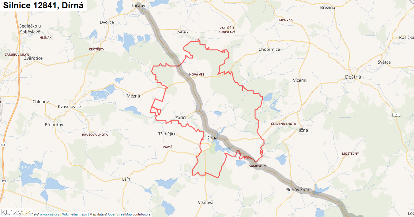 Dírná, Silnice 12841 - Mapa