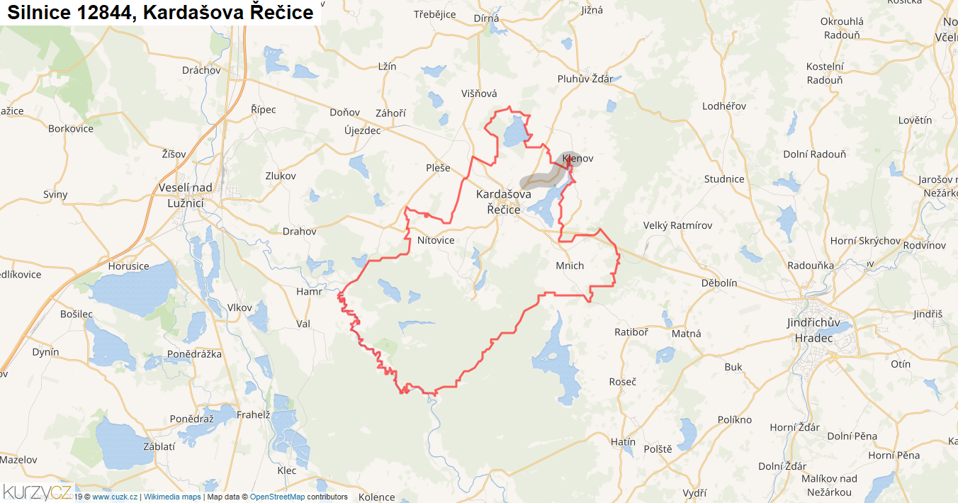 Kardašova Řečice, Silnice 12844 - Mapa