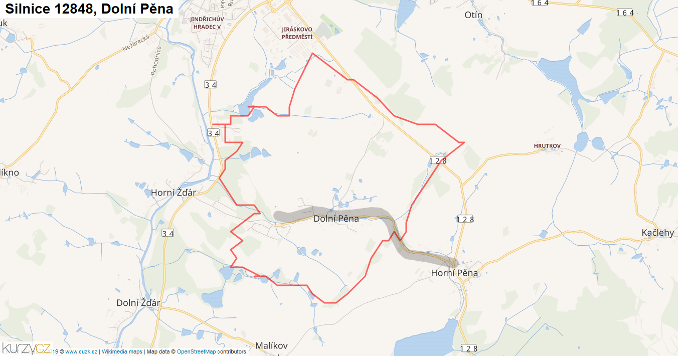Dolní Pěna, Silnice 12848 - Mapa