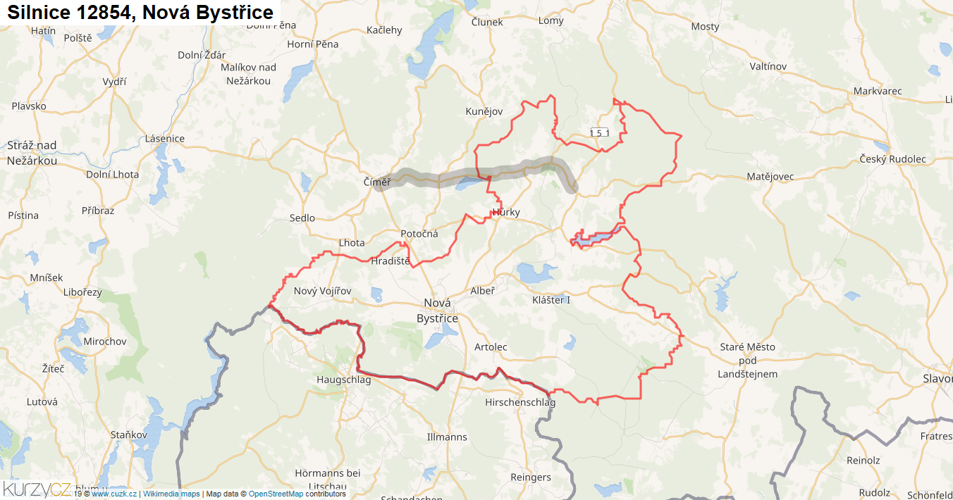 Nová Bystřice, Silnice 12854 - Mapa