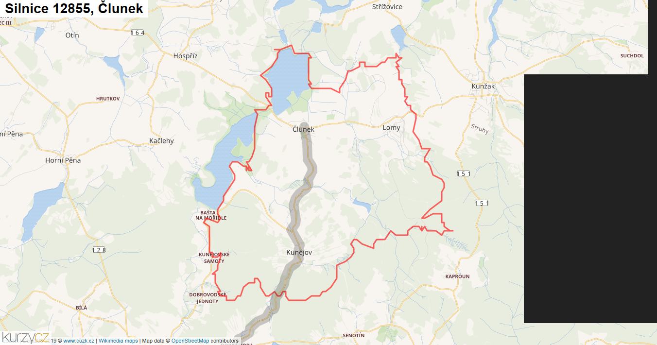 Člunek, Silnice 12855 - Mapa