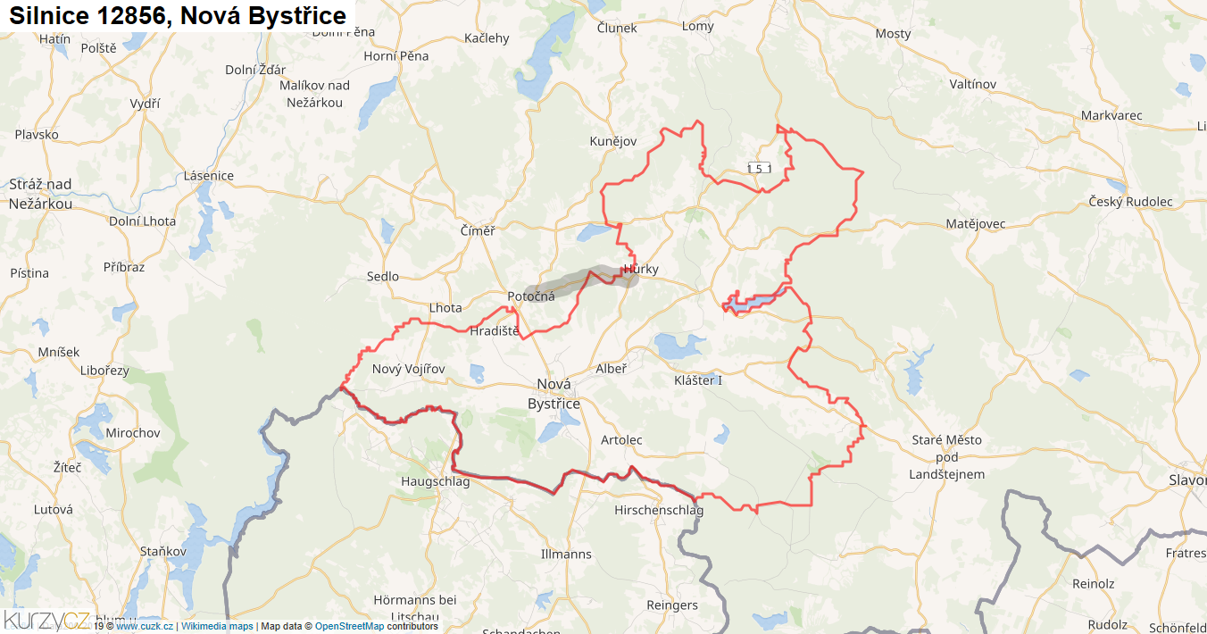 Nová Bystřice, Silnice 12856 - Mapa