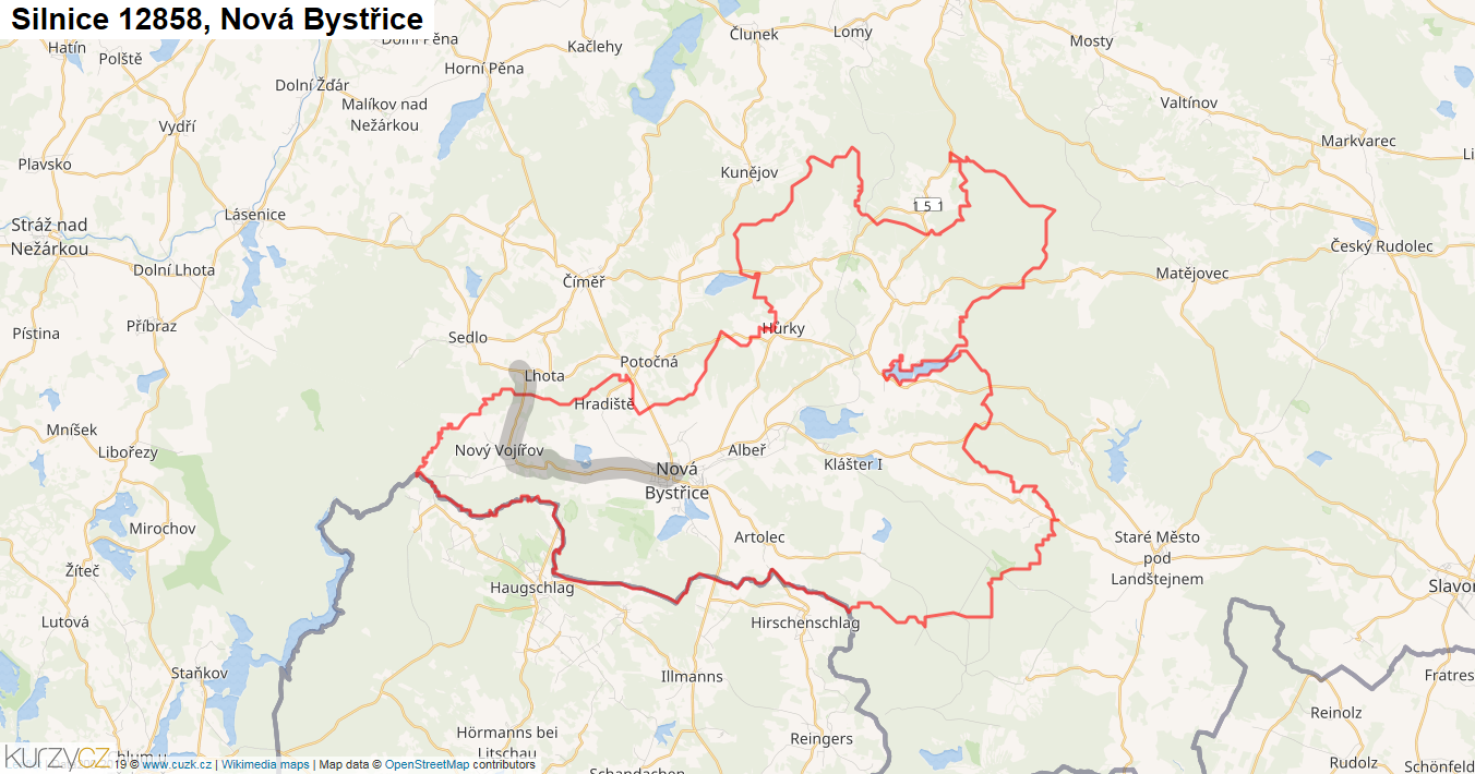 Nová Bystřice, Silnice 12858 - Mapa