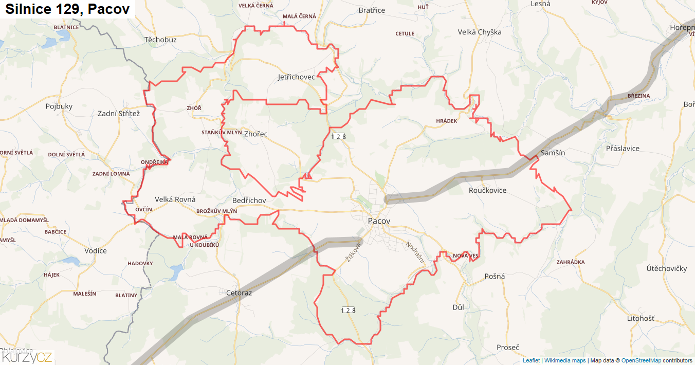 Pacov, Silnice 129 - Mapa