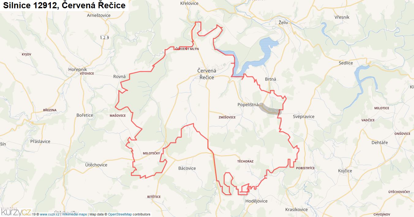 Červená Řečice, Silnice 12912 - Mapa