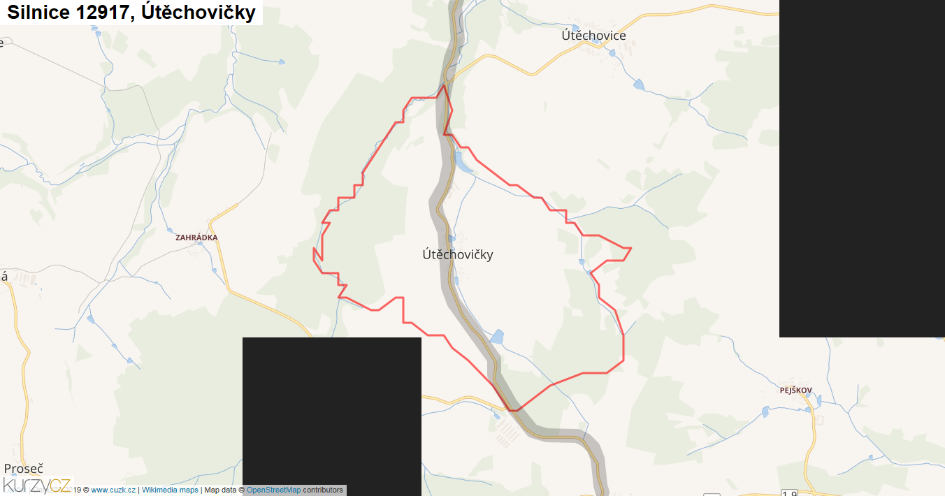 Útěchovičky, Silnice 12917 - Mapa