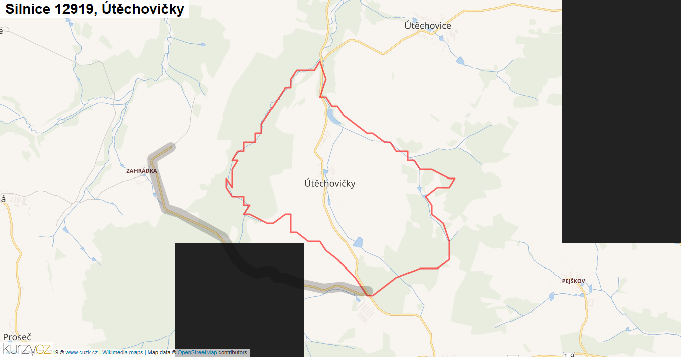 Útěchovičky, Silnice 12919 - Mapa