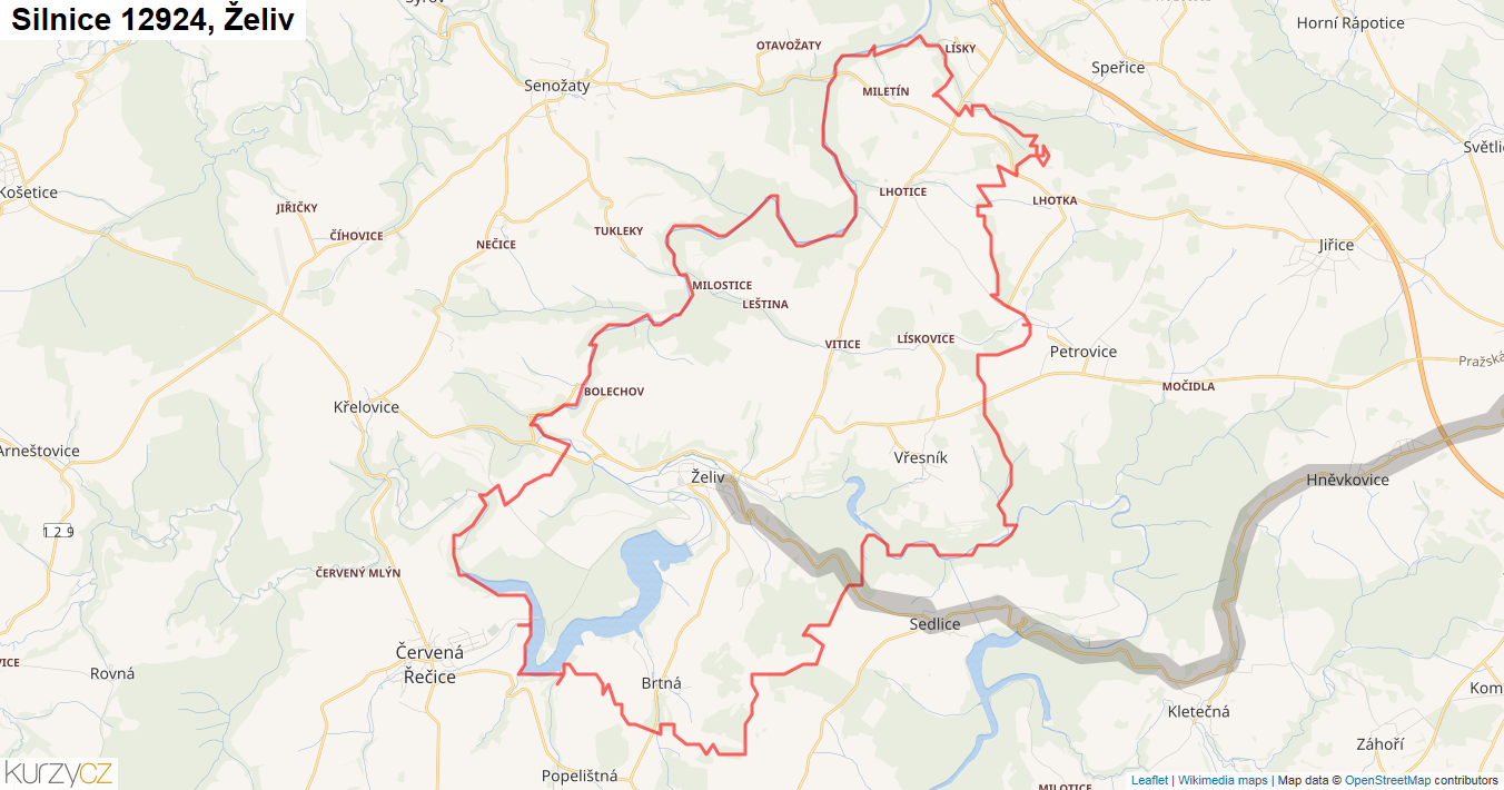 Želiv, Silnice 12924 - Mapa