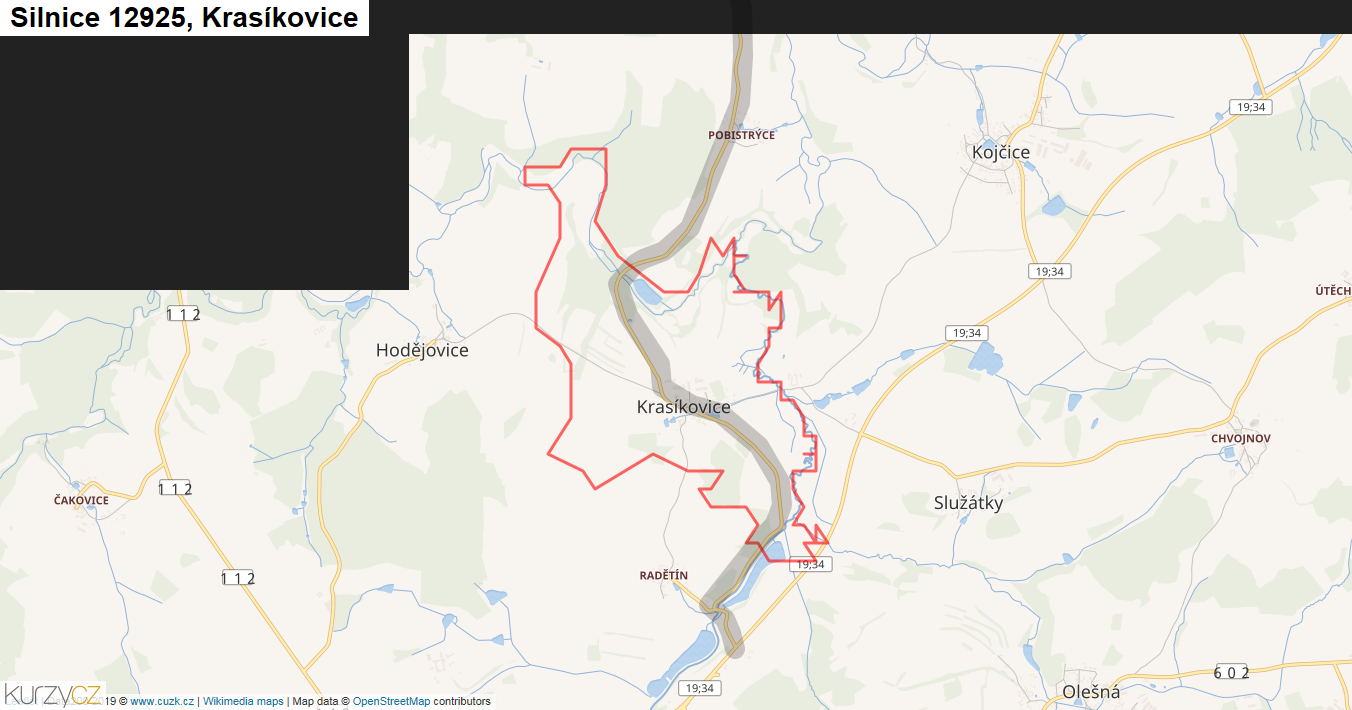 Krasíkovice, Silnice 12925 - Mapa