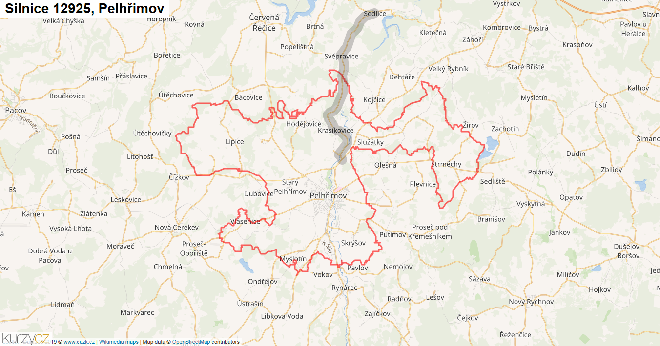 Pelhřimov, Silnice 12925 - Mapa