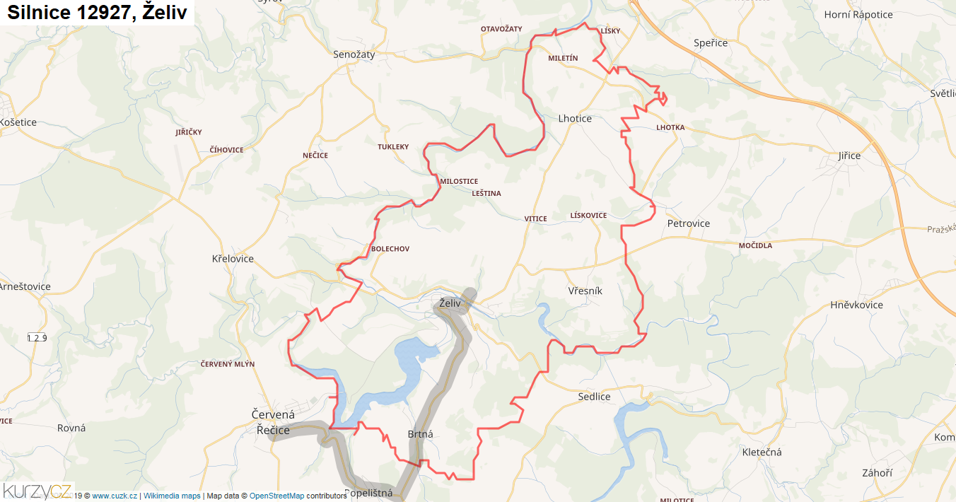Želiv, Silnice 12927 - Mapa