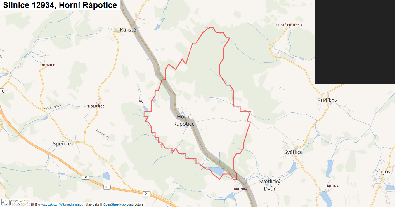 Horní Rápotice, Silnice 12934 - Mapa
