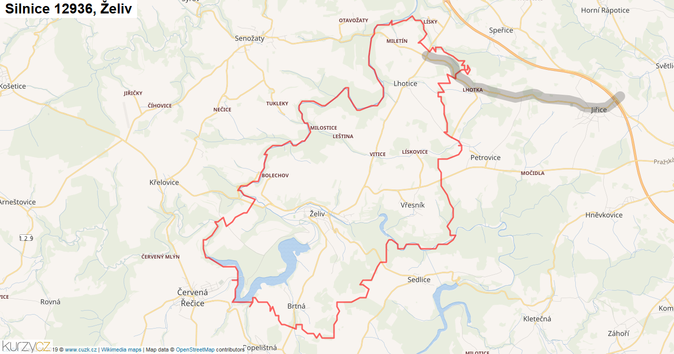 Želiv, Silnice 12936 - Mapa