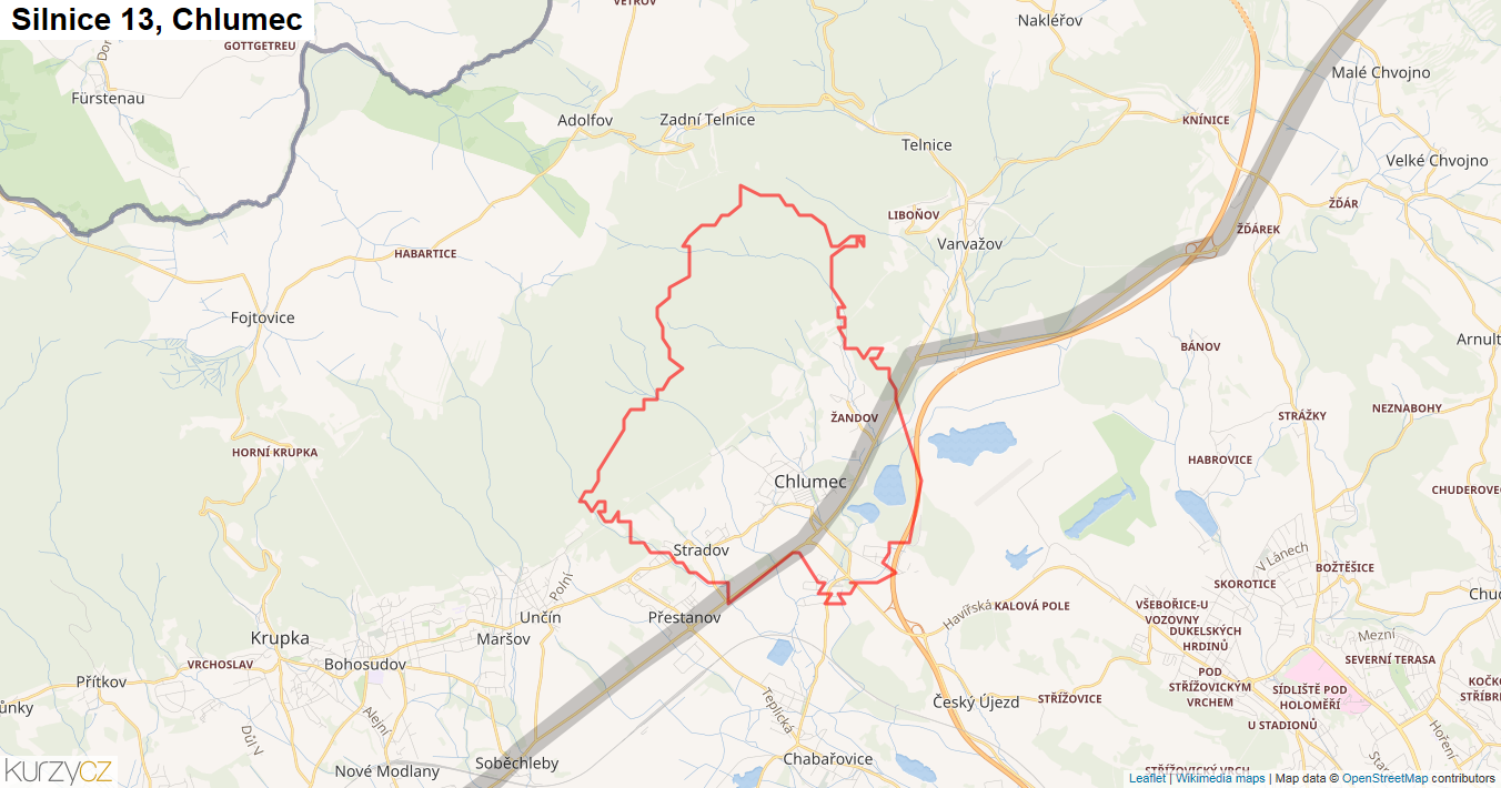 Chlumec, Silnice 13 - Mapa