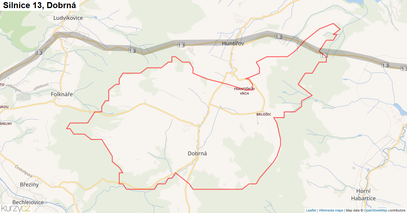 Dobrná, Silnice 13 - Mapa
