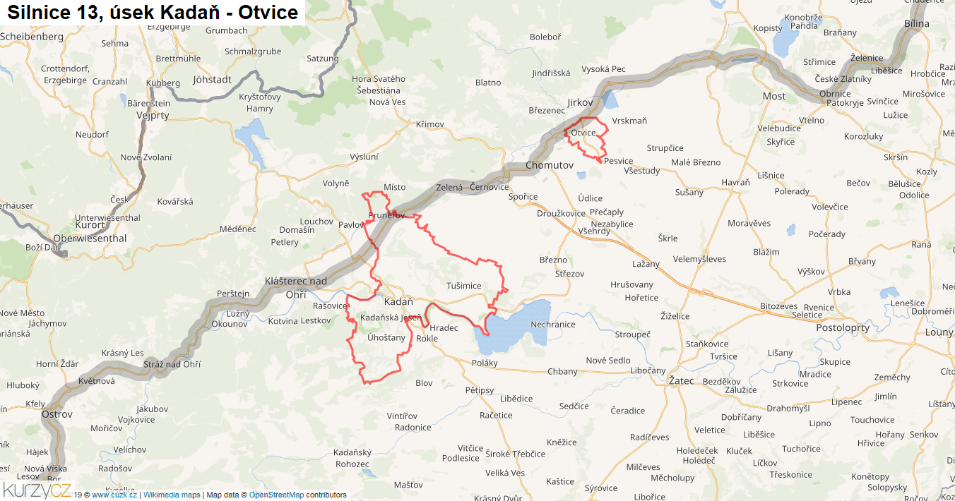 Úsek Kadaň - Otvice, Silnice 13 - Mapa