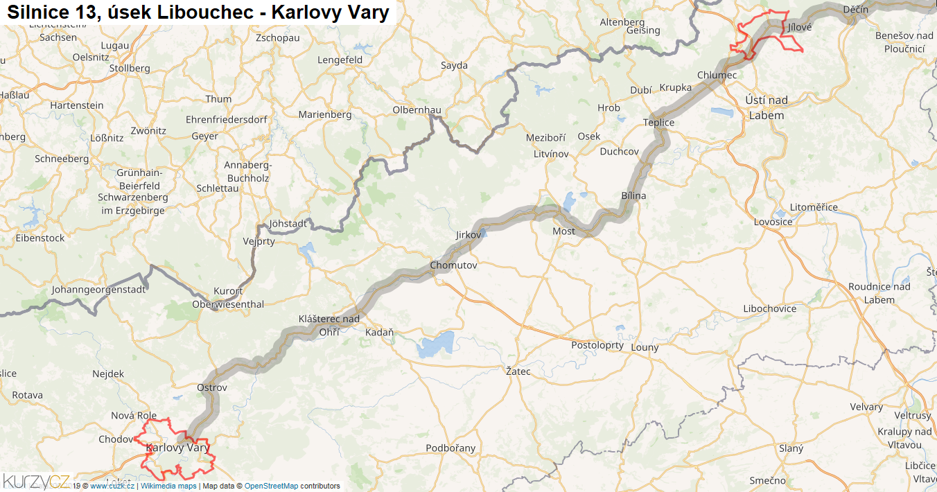 Úsek Libouchec - Karlovy Vary, Silnice 13 - Mapa