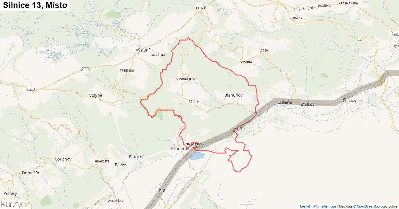 Místo, Silnice 13 - Mapa