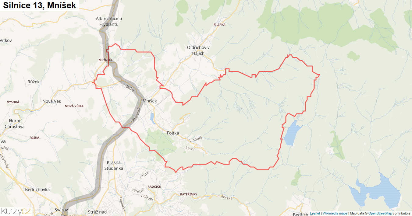 Mníšek, Silnice 13 - Mapa