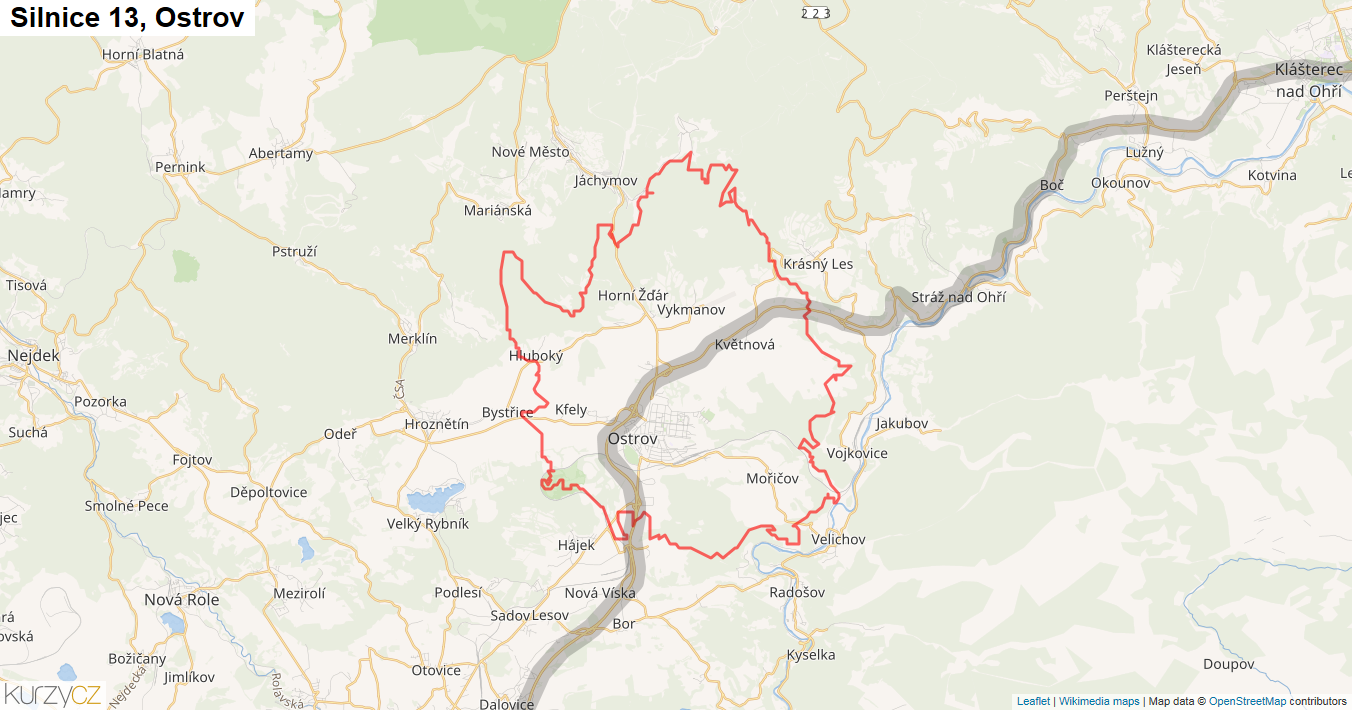 Ostrov, Silnice 13 - Mapa