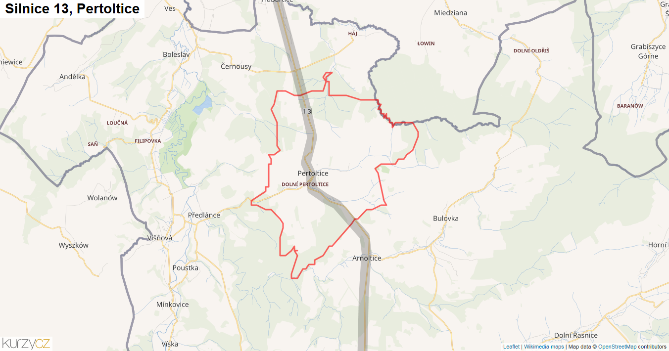 Pertoltice, Silnice 13 - Mapa