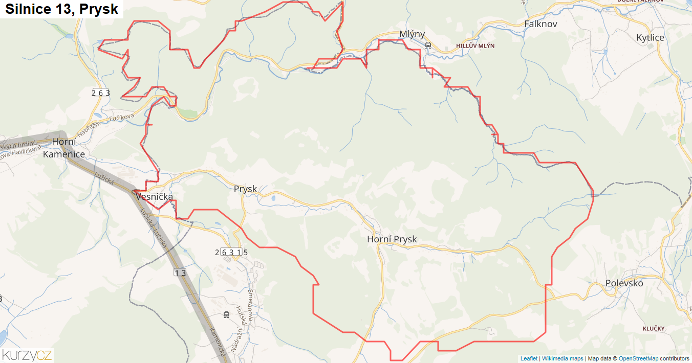 Prysk, Silnice 13 - Mapa