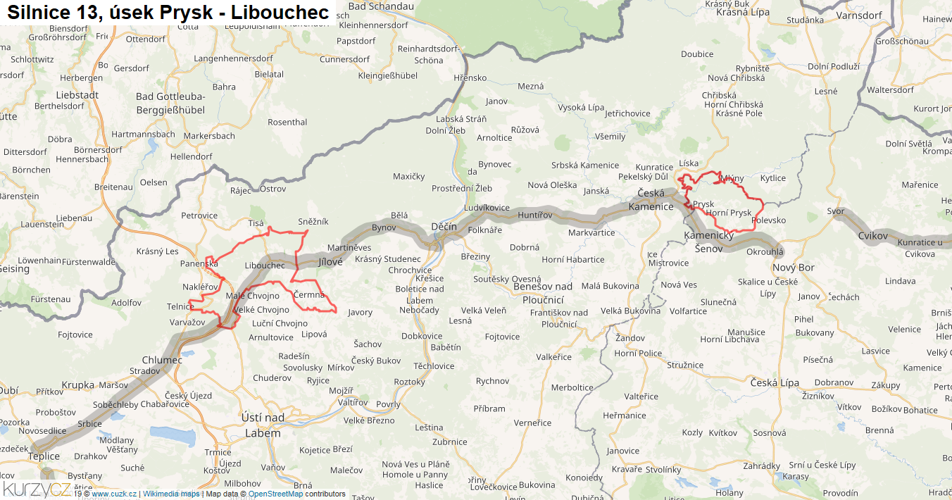 Úsek Prysk - Libouchec, Silnice 13 - Mapa