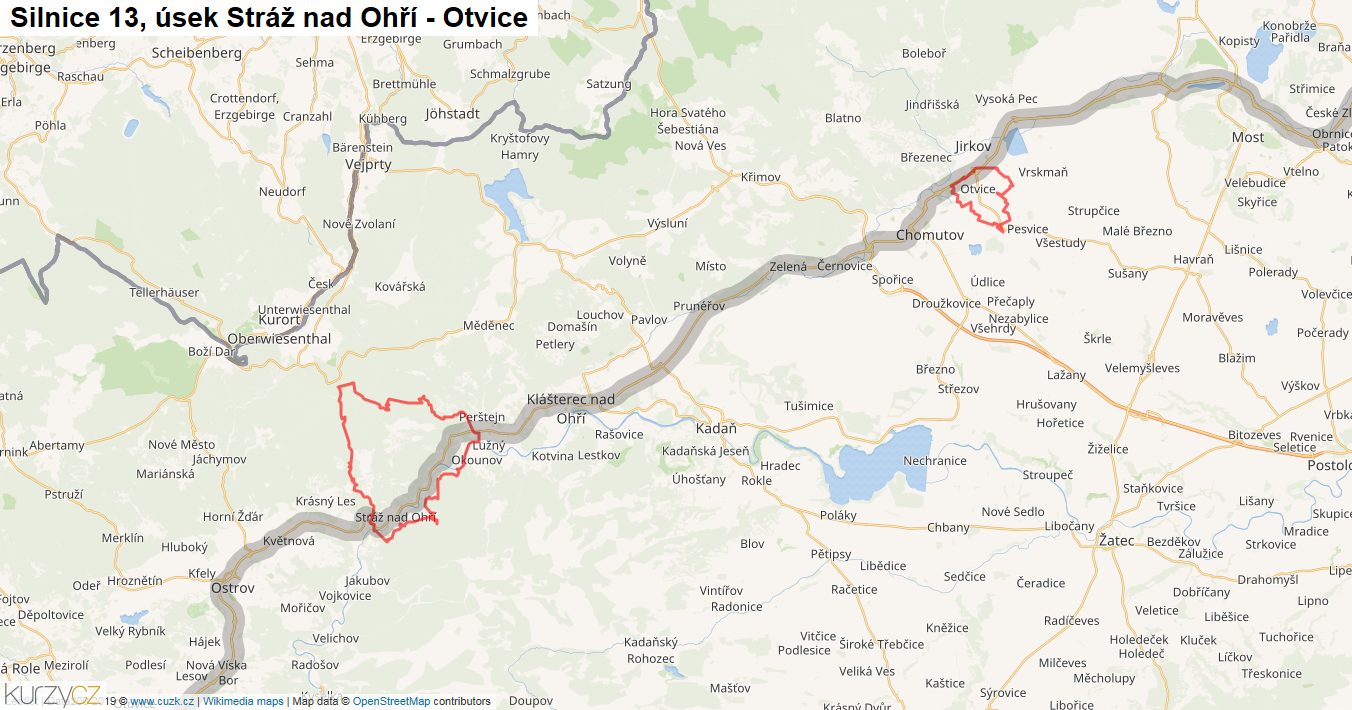 Úsek Stráž nad Ohří - Otvice, Silnice 13 - Mapa