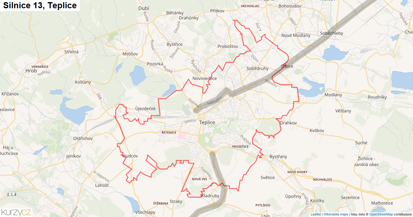 Teplice, Silnice 13 - Mapa