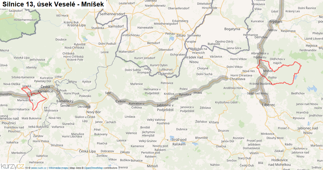 Úsek Veselé - Mníšek, Silnice 13 - Mapa