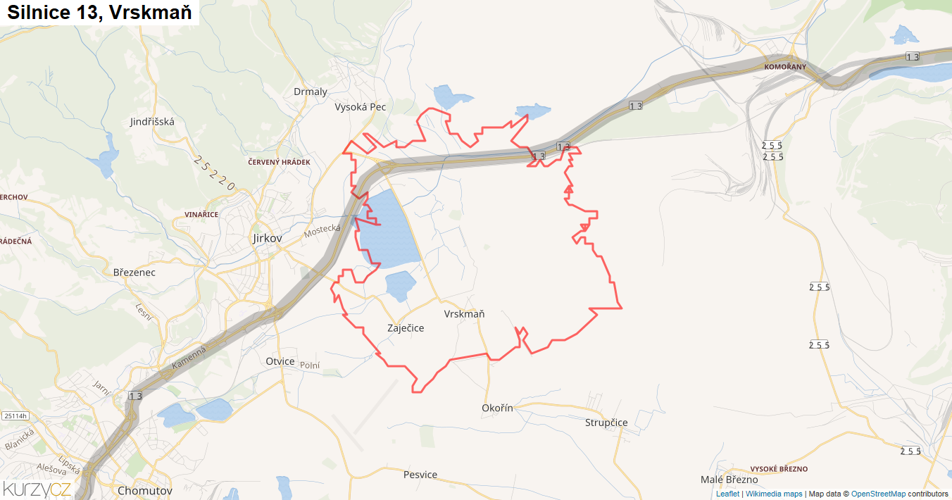 Vrskmaň, Silnice 13 - Mapa
