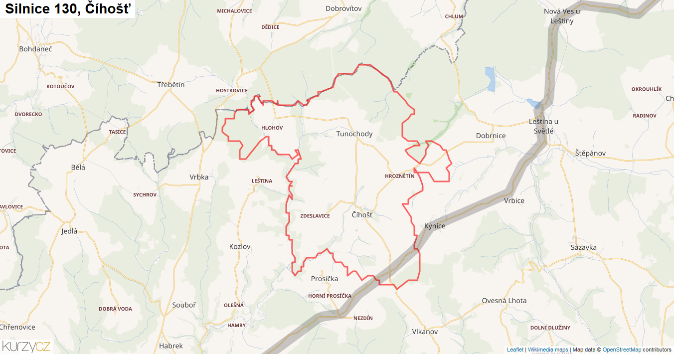 Číhošť, Silnice 130 - Mapa