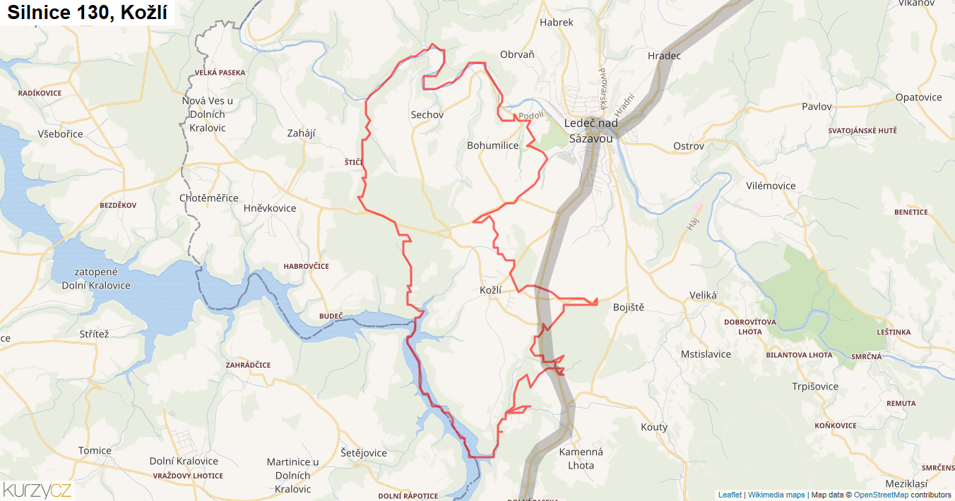 Kožlí, Silnice 130 - Mapa
