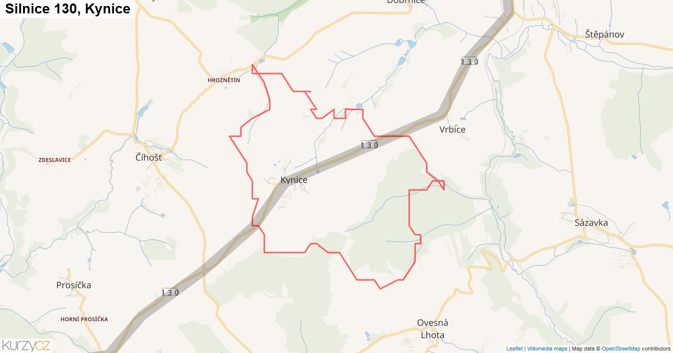 Kynice, Silnice 130 - Mapa