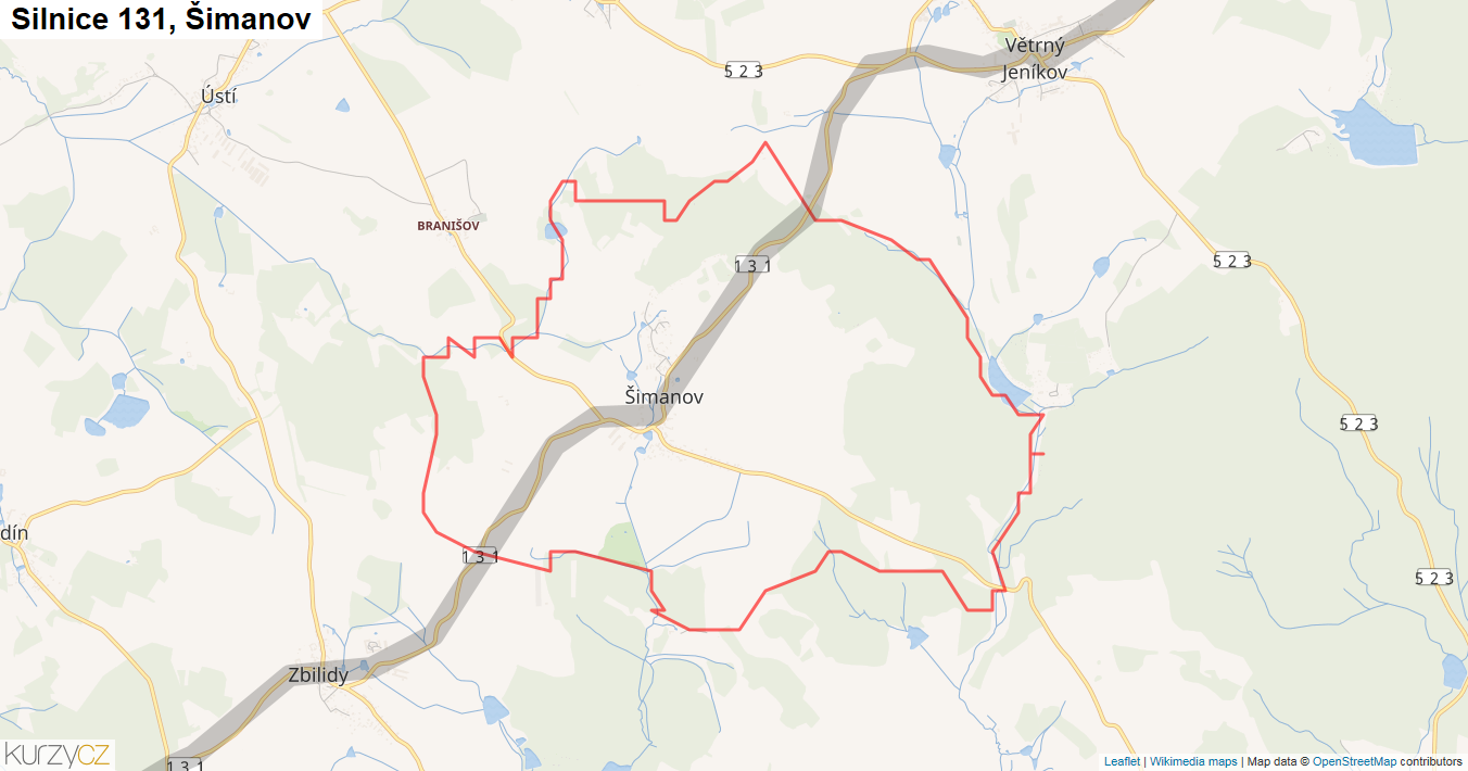 Šimanov, Silnice 131 - Mapa