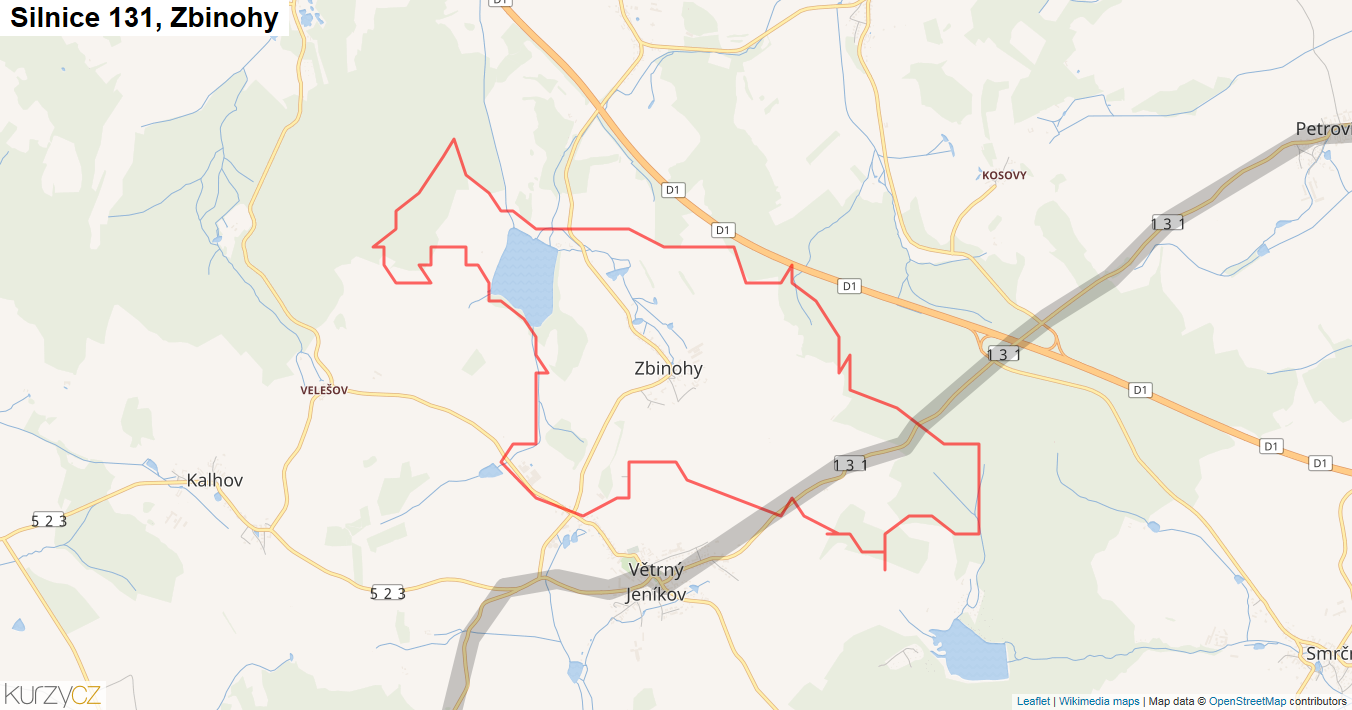Zbinohy, Silnice 131 - Mapa