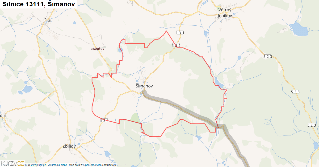 Šimanov, Silnice 13111 - Mapa