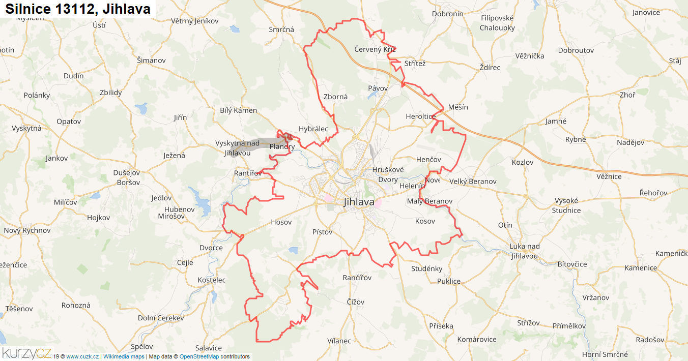 Jihlava, Silnice 13112 - Mapa