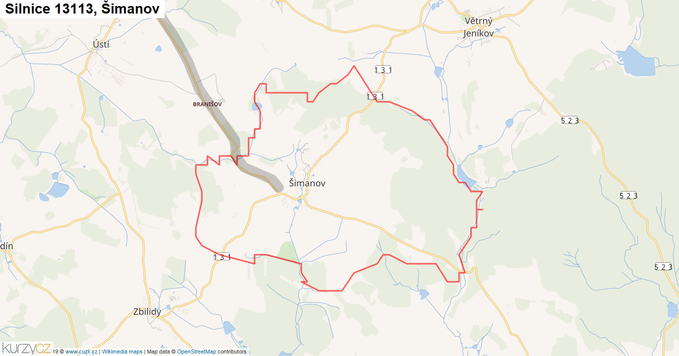 Šimanov, Silnice 13113 - Mapa