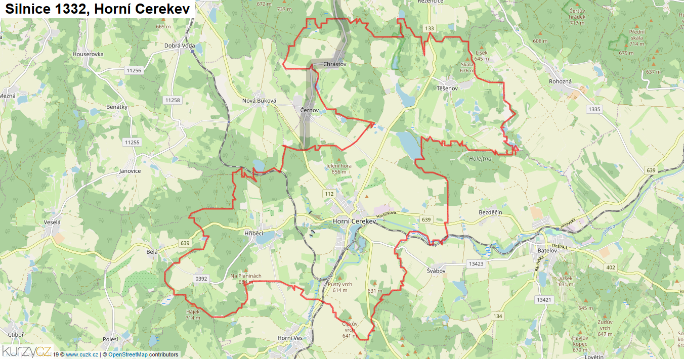 Horní Cerekev, Silnice 1332 - Mapa