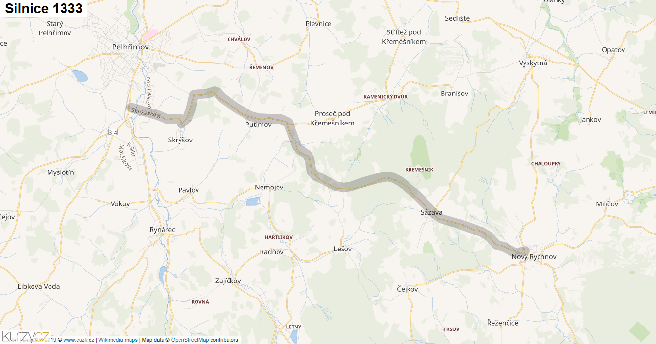 Silnice 1333 - mapa Silnice 1333