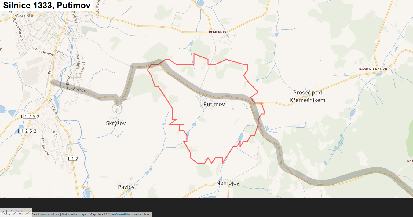 Putimov, Silnice 1333 - Mapa